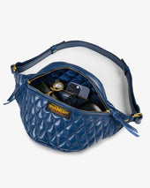 Diamond Stitched Leather Waist Bag - Navy