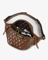 Diamond Stitched Leather Waist Bag - Brown