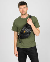 Diamond Stitched Leather Waist Bag - Black