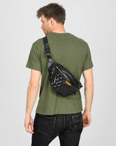 Diamond Stitched Leather Waist Bag - Black