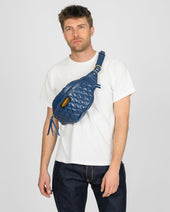 Diamond Stitched Leather Waist Bag - Navy