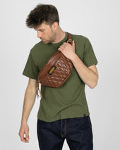 Diamond Stitched Leather Waist Bag - Brown
