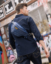 Diamond Stitched Leather Waist Bag - Navy