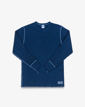 Waffle Knit Long Sleeved Crew Neck Thermal Top - Indigo Dyed