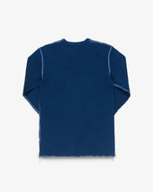 Waffle Knit Long Sleeved Crew Neck Thermal Top - Indigo Dyed