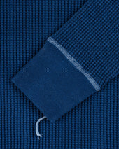 Waffle Knit Long Sleeved Crew Neck Thermal Top - Indigo Dyed
