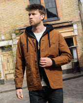 13.5oz Duck Collarless Chore Jacket - Brown