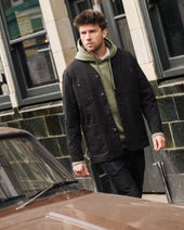 13.5oz Duck Collarless Chore Jacket - Black