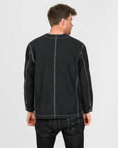 10.5oz Herringbone Collarless Chore Jacket - Black Overdyed Black