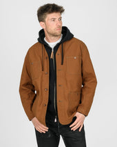 13.5oz Duck Collarless Chore Jacket - Brown