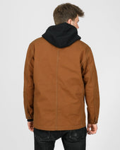 13.5oz Duck Collarless Chore Jacket - Brown