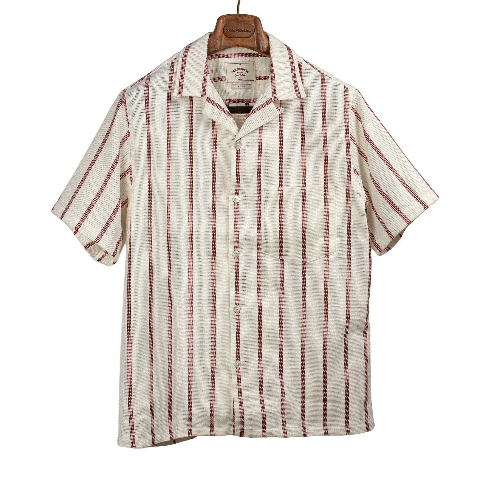 Camp Shirt In Bordeaux Piquet Stripe Cotton