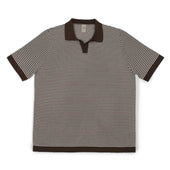 Knit Short Sleeve Polo In And Ecru Striped Cotton