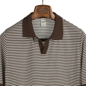 Knit Short Sleeve Polo In And Ecru Striped Cotton