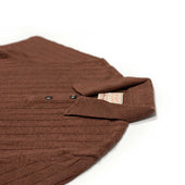 Short Sleeve Polo In Cinnamon Perforated Stripe Linen