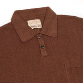 Short Sleeve Polo In Cinnamon Perforated Stripe Linen