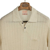 Short Sleeve Polo In Perforated Stripe Linen