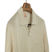 Short Sleeve Polo In Perforated Stripe Linen