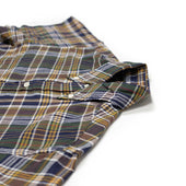 Short Sleeve Buttoned Collar Shirt In And Navy Madras Cotton