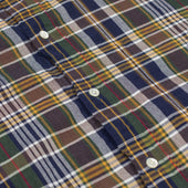 Short Sleeve Buttoned Collar Shirt In And Navy Madras Cotton