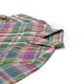 Short Sleeve Buttoned Collar Shirt In Pink And Green Madras Cotton