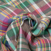Short Sleeve Buttoned Collar Shirt In Pink And Green Madras Cotton