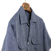 Open Collar Short Sleeve Shirt In Colored Stripe Flax