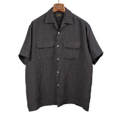 Open collar short sleeve shirt in charcoal flax