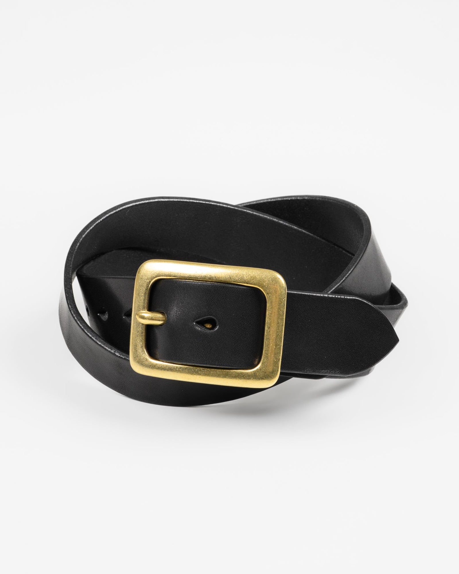 Heavy Duty "Tochigi" Leather Belt with Brass Garrison Buckle - Black