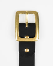 Heavy Duty "Tochigi" Leather Belt with Brass Garrison Buckle - Black
