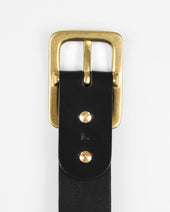 Heavy Duty "Tochigi" Leather Belt with Brass Garrison Buckle - Black