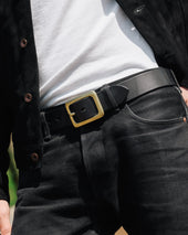 Heavy Duty "Tochigi" Leather Belt with Brass Garrison Buckle - Black