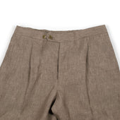 Exclusive Single Pleated Easy Pants In Light Brown Italian Linen