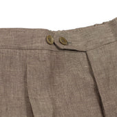 Exclusive Single Pleated Easy Pants In Light Brown Italian Linen
