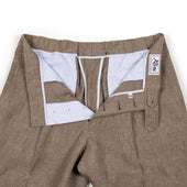 Exclusive Single Pleated Easy Pants In Light Brown Italian Linen