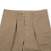 Manhattan Pleated High Rise Tapered Trousers In Beige Cotton Linen