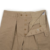 Manhattan Pleated High Rise Tapered Trousers In Beige Cotton Linen