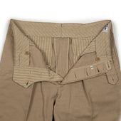 Manhattan Pleated High Rise Tapered Trousers In Beige Cotton Linen