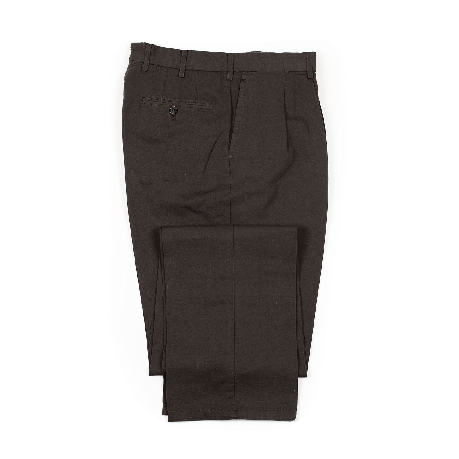 Brooklyn Double Pleated High Rise Trousers In Brown Cotton Linen