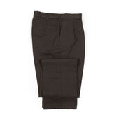 Brooklyn double-pleated high-rise trousers in chocolate brown cotton linen