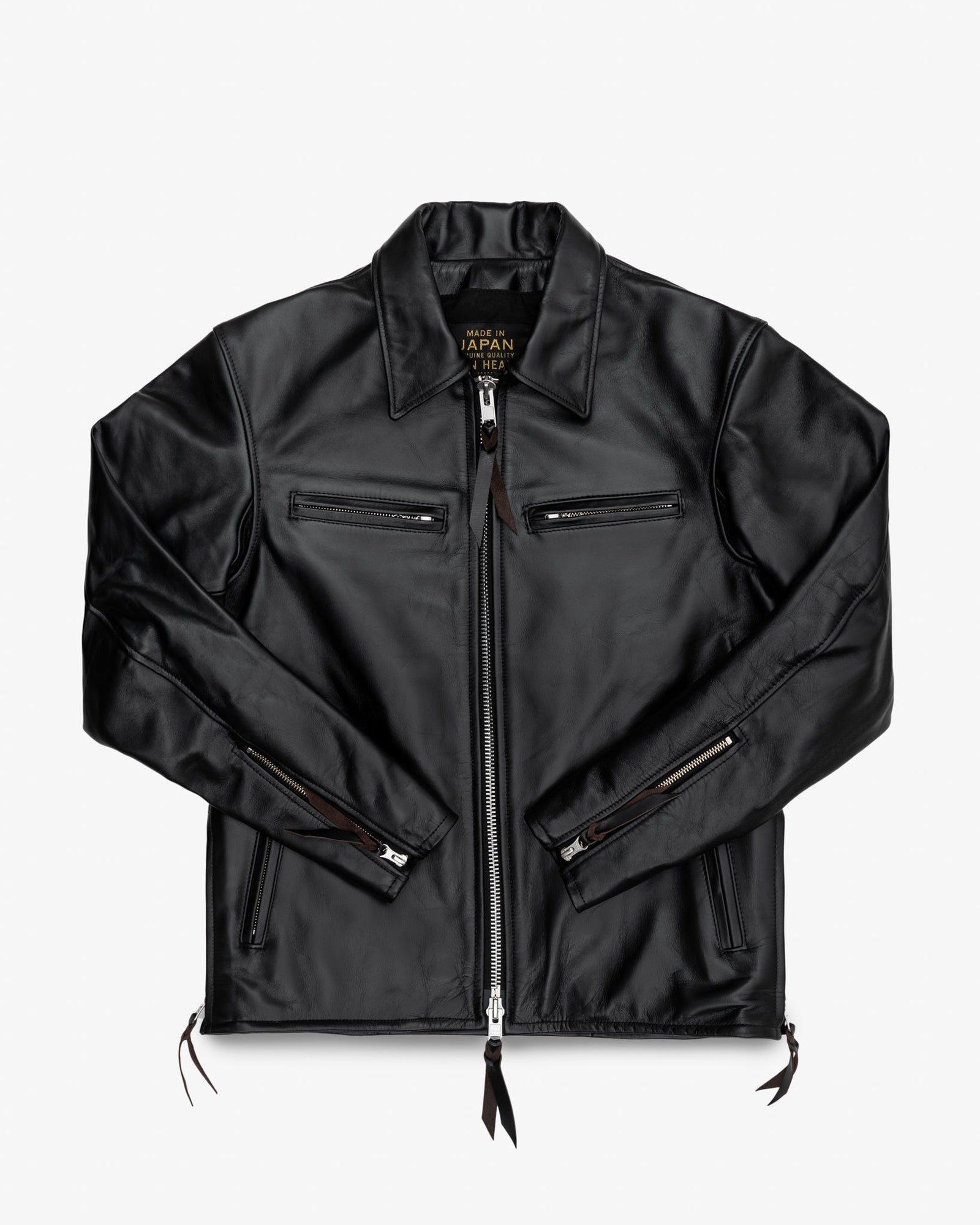 Japanese Horsehide Rider’s Jacket with Collar - Black (Tea-Core Dyed)