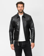 Japanese Horsehide Rider’s Jacket with Collar - Black (Tea-Core Dyed)