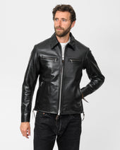 Japanese Horsehide Rider’s Jacket with Collar - Black (Tea-Core Dyed)