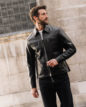 Japanese Horsehide Rider’s Jacket with Collar - Black (Tea-Core Dyed)