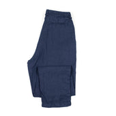 Pleated Tapered Trousers In Blue Washed Linen