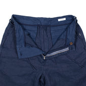 Pleated Tapered Trousers In Blue Washed Linen
