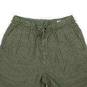 Pleated Tapered Trousers In Green Washed Linen