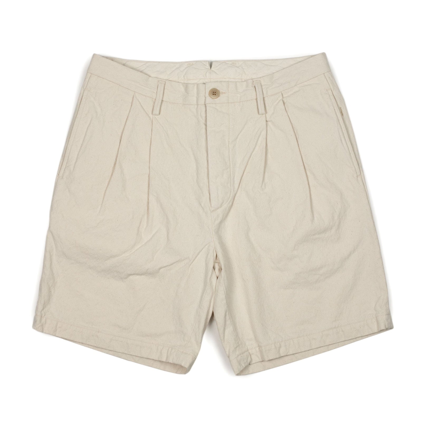 Pleated Shorts In Kurashiki Natural 10oz Washed Cotton Canvas