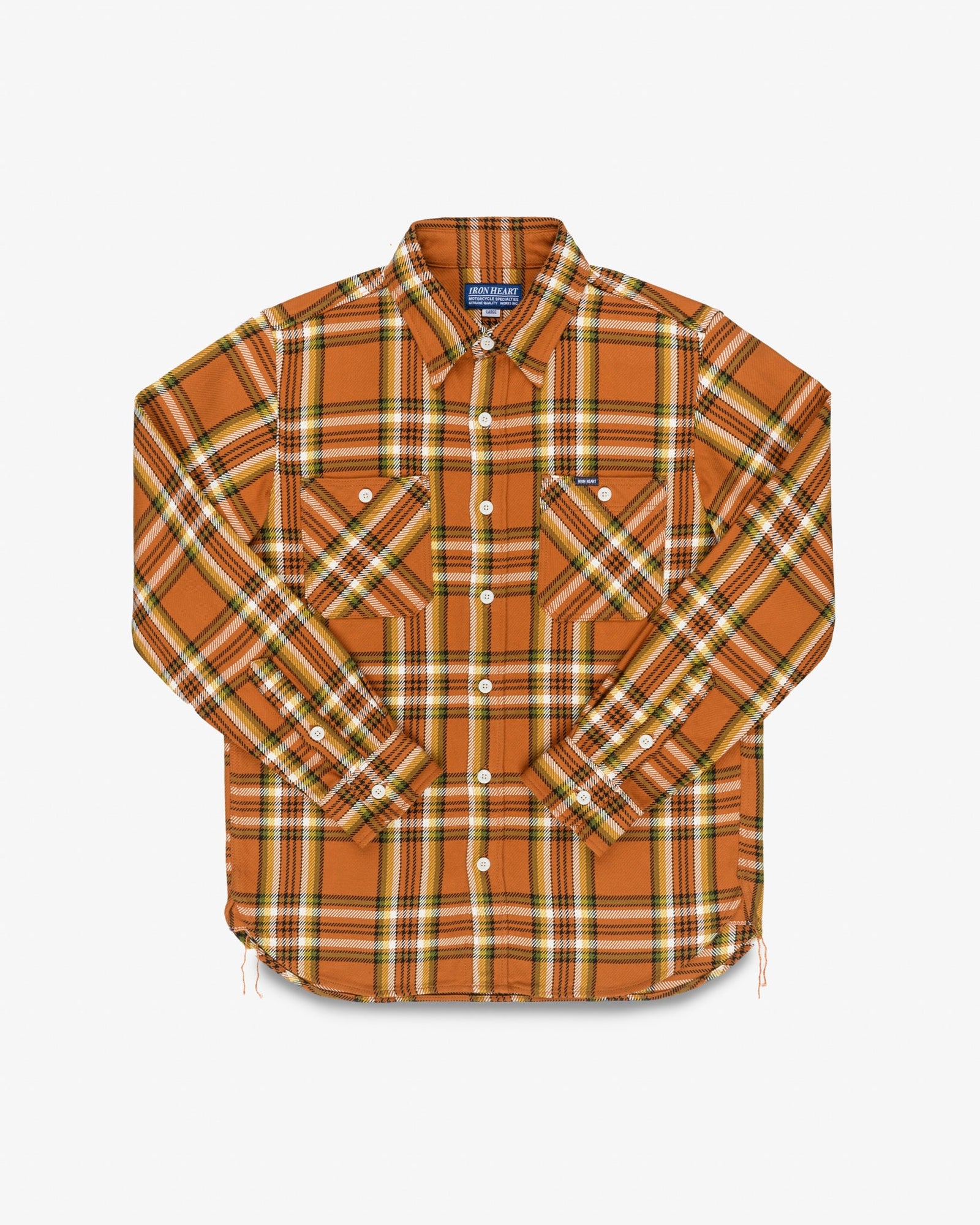 9oz Selvedge Flannel Check Work Shirt - Orange