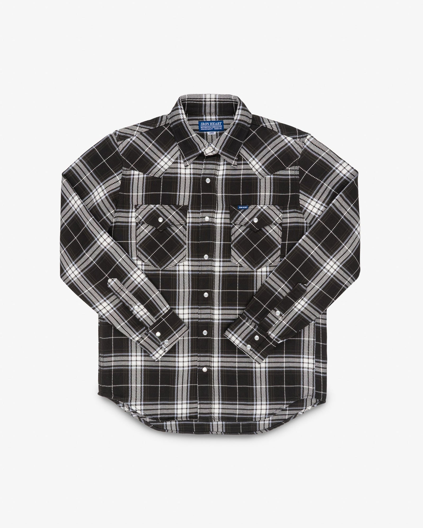 9oz Selvedge Flannel Check Western Shirt - Black